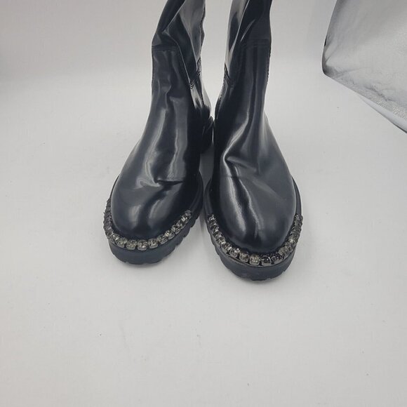 NEW Schutz Cianna Embellished Toe Black Polished Leather Riding Boots Size 6.5B - Picture 10 of 11